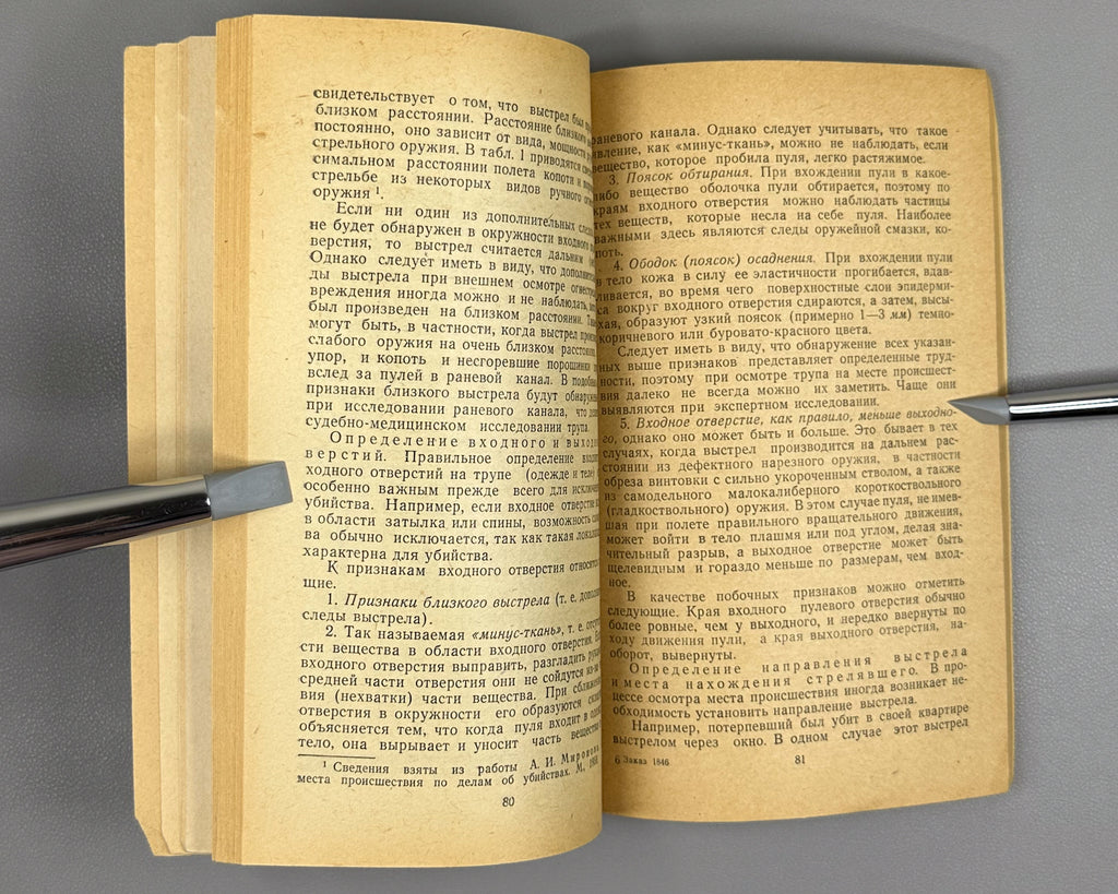 Rasseykin, Dmitry P. Examination of the Crime Scene and Corpse in Murder Investigations (Osmotr mesta proisshestviya i trupa pri rassledovanii ubiystv). Saratov, 1967. In Russian.
