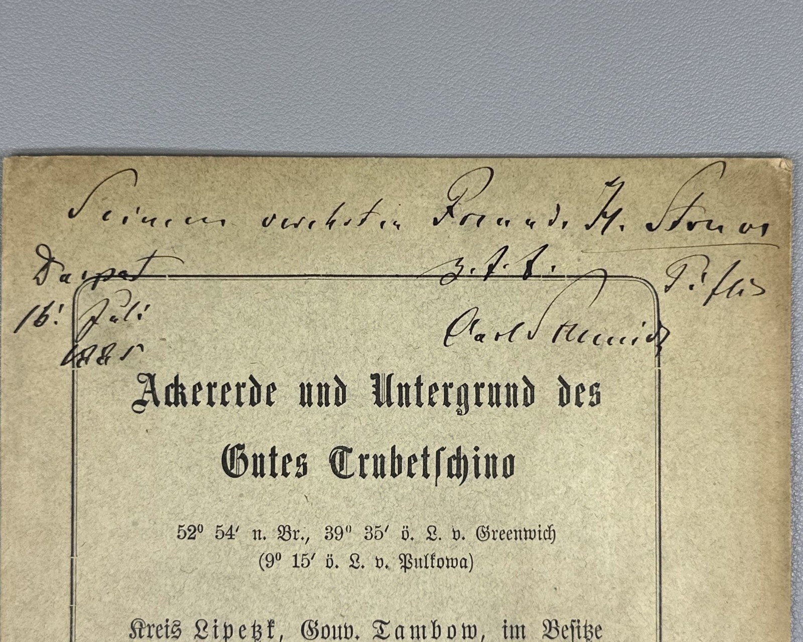 Autograph Carl Schmidt Ackererde und Untergrund 1885 Arable soil and subsoil