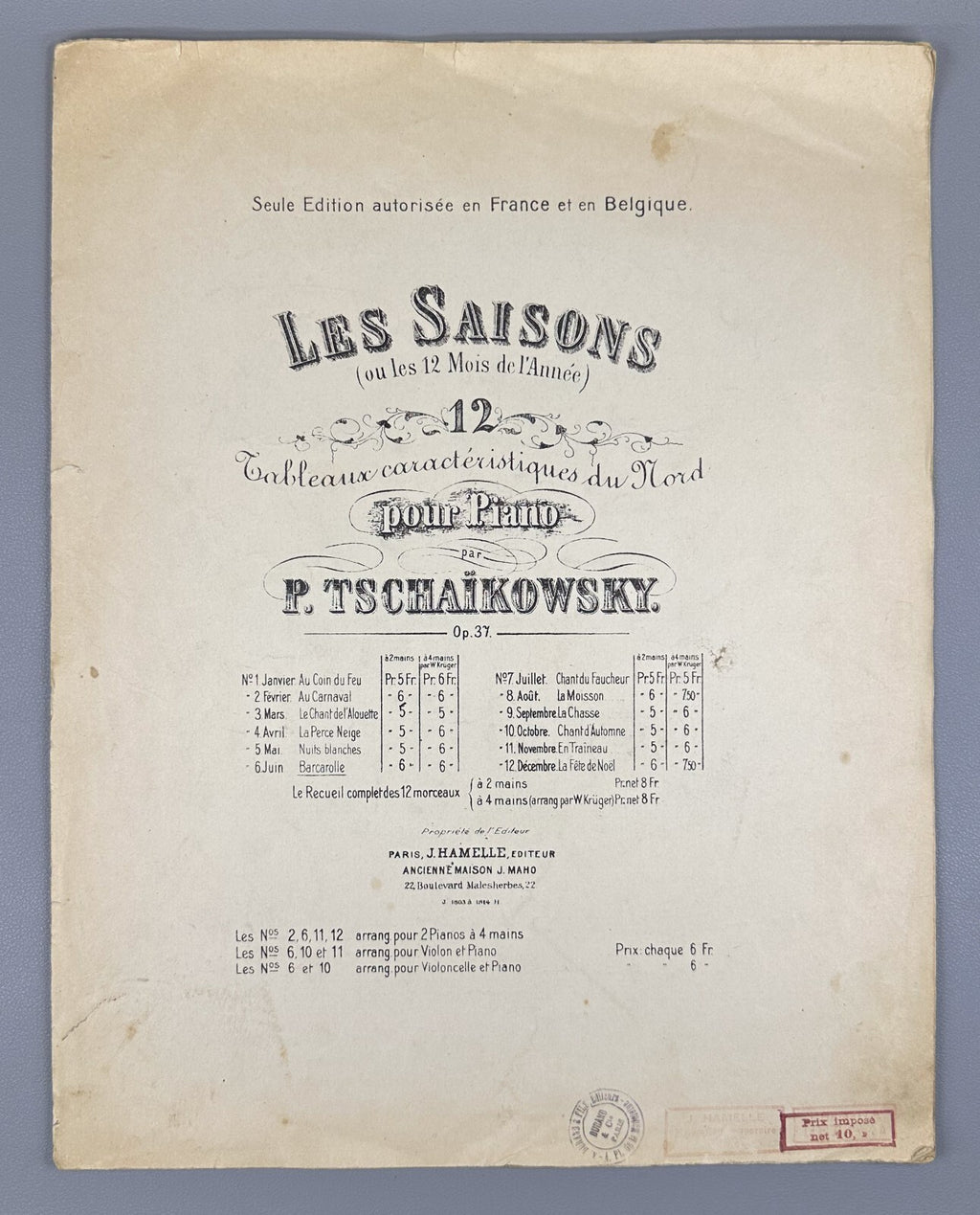 Tchaikovsky The Seasons piano 1878? Чайковский Времена года Июнь Баркарола Ноты