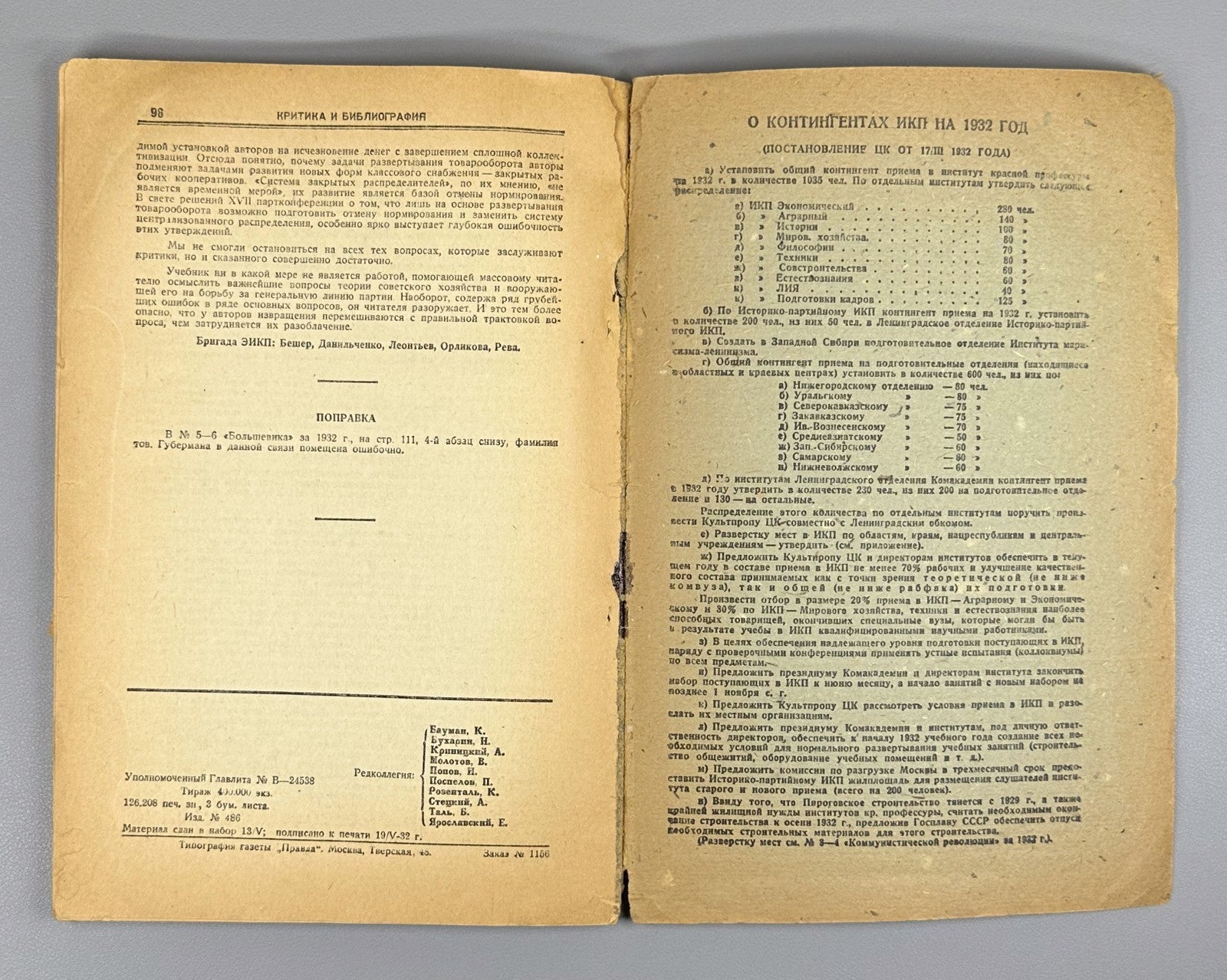 Soviet Magazine Bolshevik No. 8 Stalin 1932 Журнал Большевик №8 Сталин Бауман