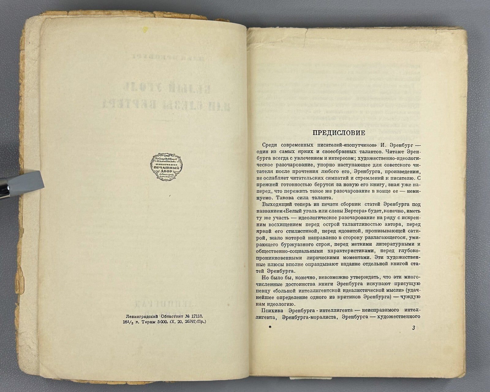 1st ed. Ehrenburg White Coal 1928 Эренбург Белый уголь, или Слезы Вертера Rare