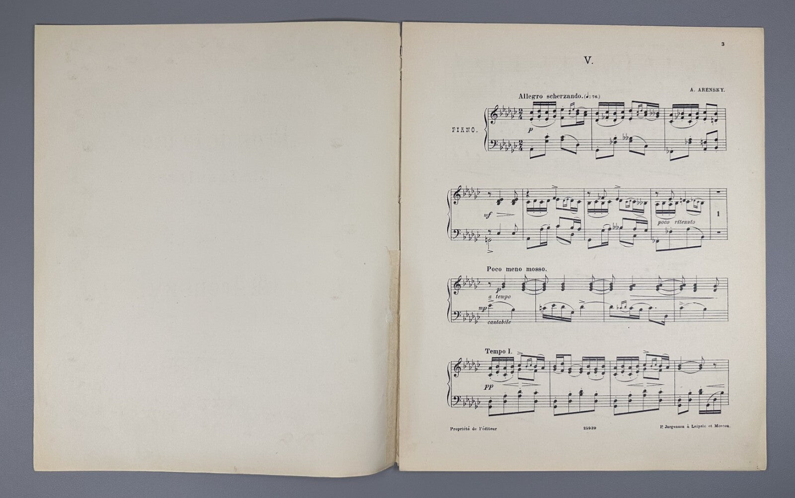 1st ed. Arensky By the Sea Allegretto 1901 Аренский У моря Соч. 52, № 5 Ноты