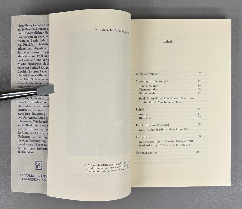 Hans-Georg Gadamer. Philosophische Lehrjahre. Eine Rückschau 1977 1st ed. German