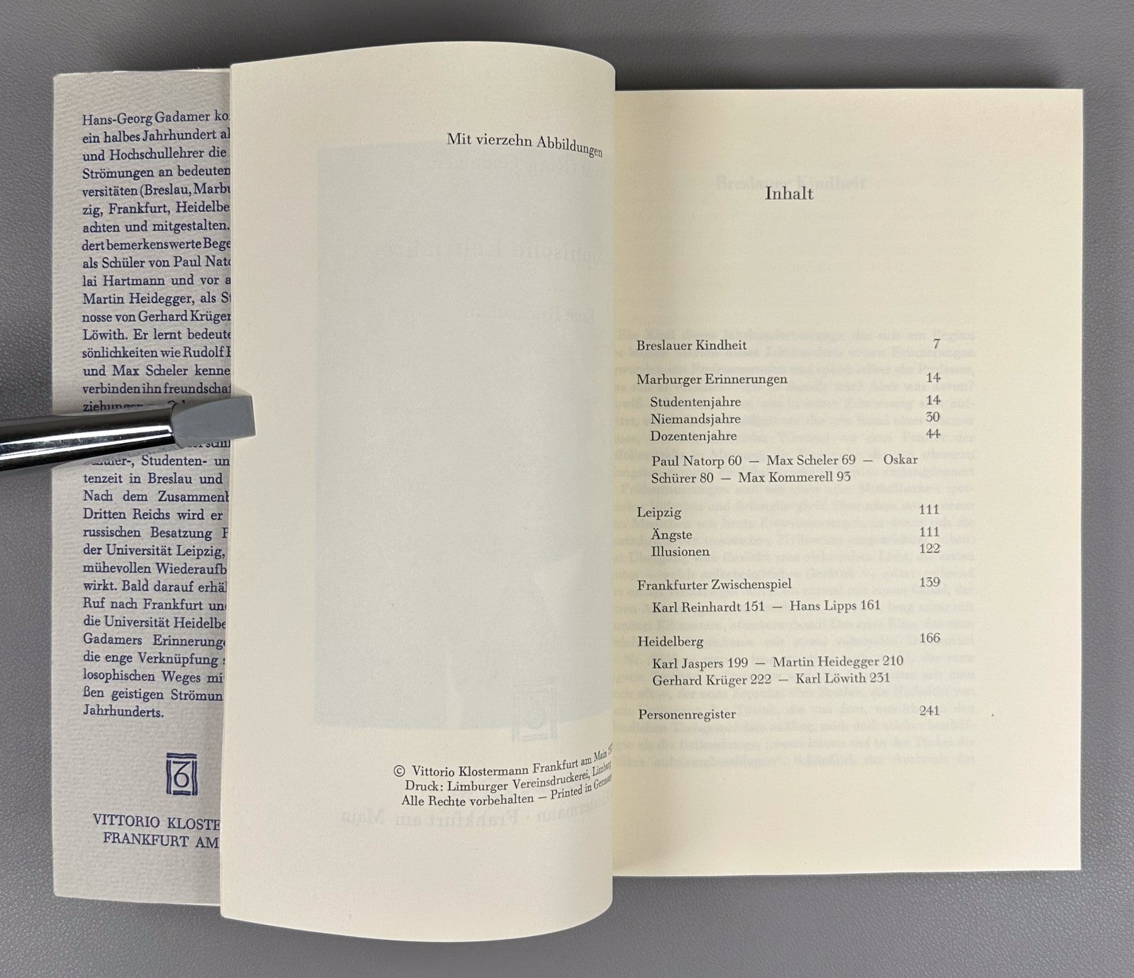 Hans-Georg Gadamer. Philosophische Lehrjahre. Eine Rückschau 1977 1st ed. German