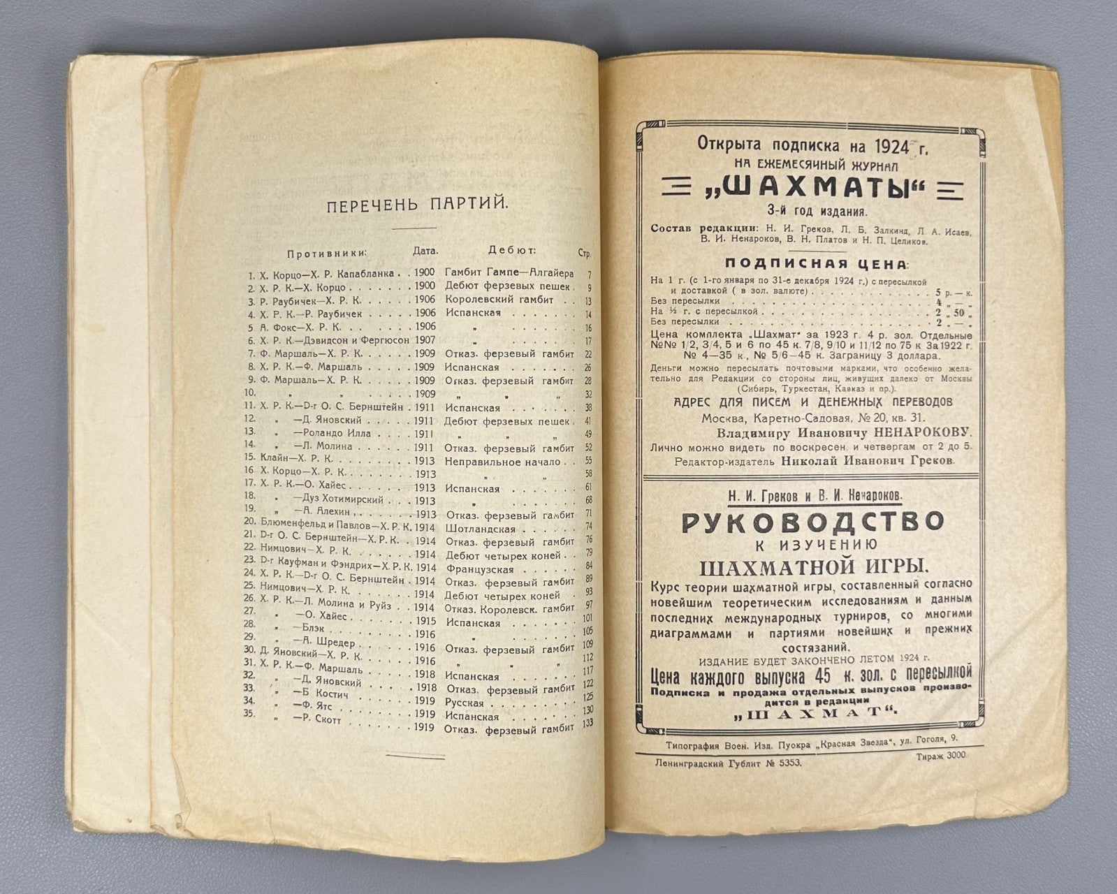 Капабланка Моя шахматная карьера 1924 Capablanca My Chess Career 1st ed. Russian
