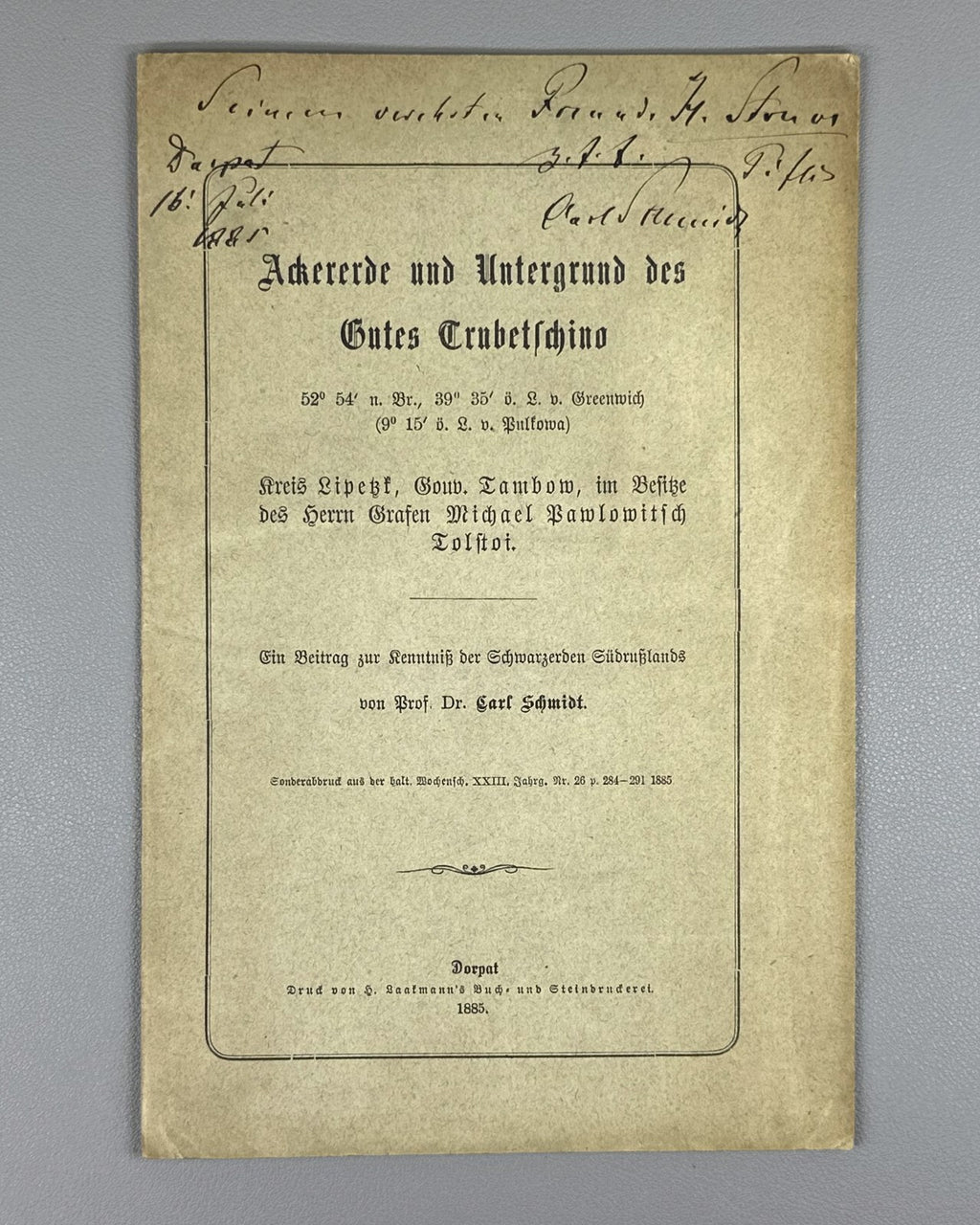 Autograph Carl Schmidt Ackererde und Untergrund 1885 Arable soil and subsoil