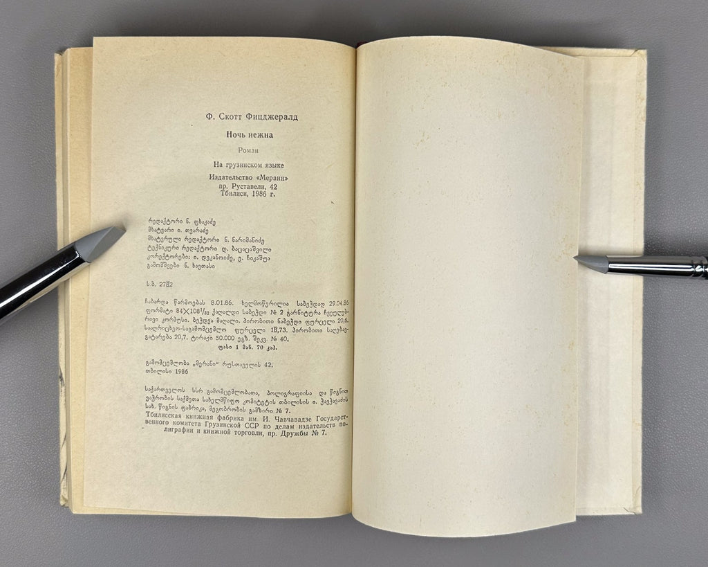 1st ed. in Georgian F. Scott Fitzgerald Tender Is the Night 1986 Novel