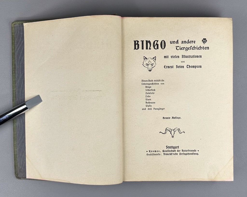 Ernest Thompson Seton Bingo und andere Tiergeschichten 1908 German Ninth edition