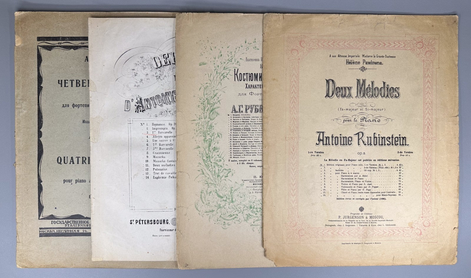 Lot of 4 Anton Rubinstein Sheet Music Piano Score Lifetime 1890 Moscow 1st ed.