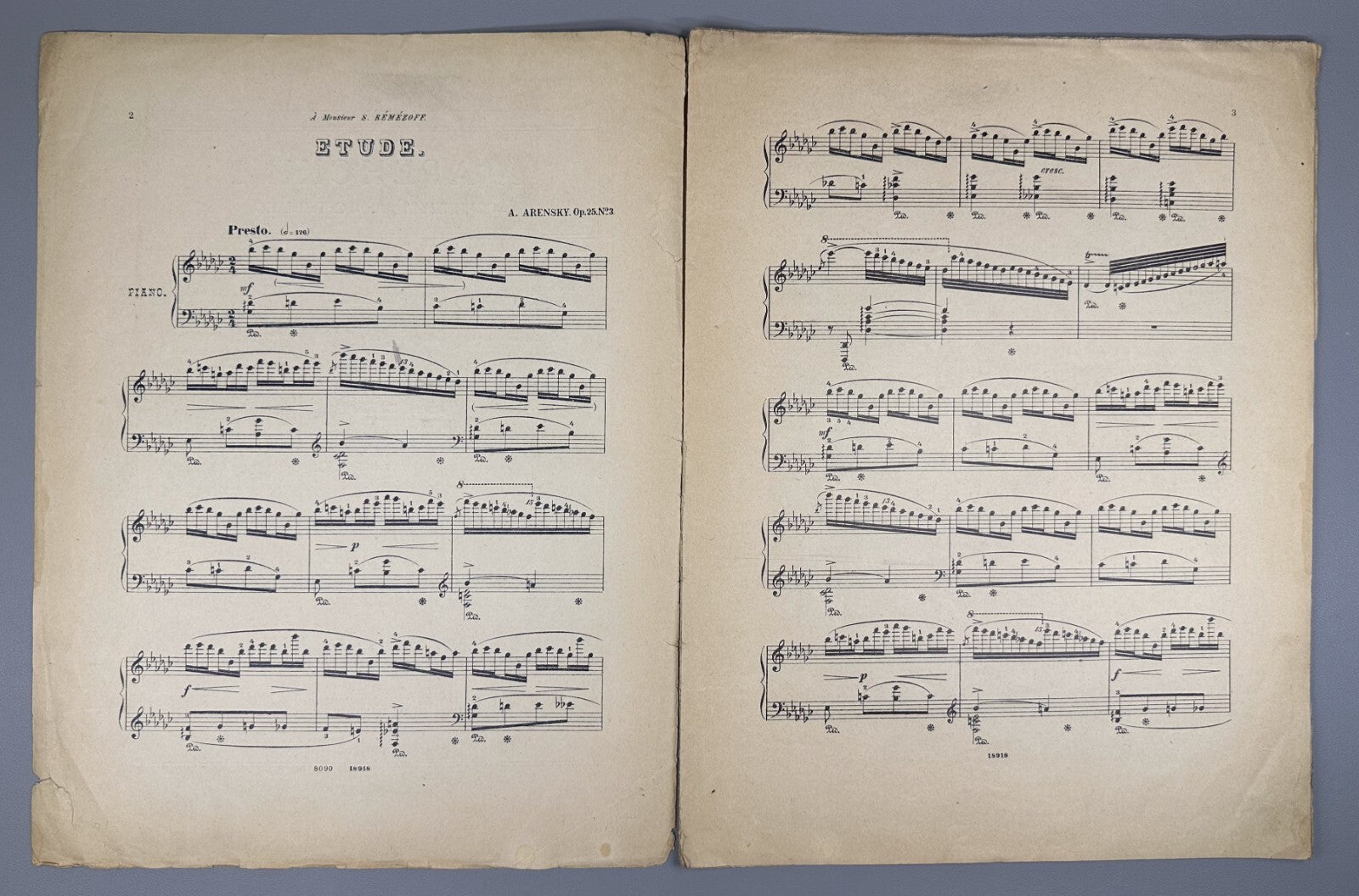 Arensky Etude Op. 25, No. 3 Sheet Music 1927 Аренский Этюд Соч. 25, № 3