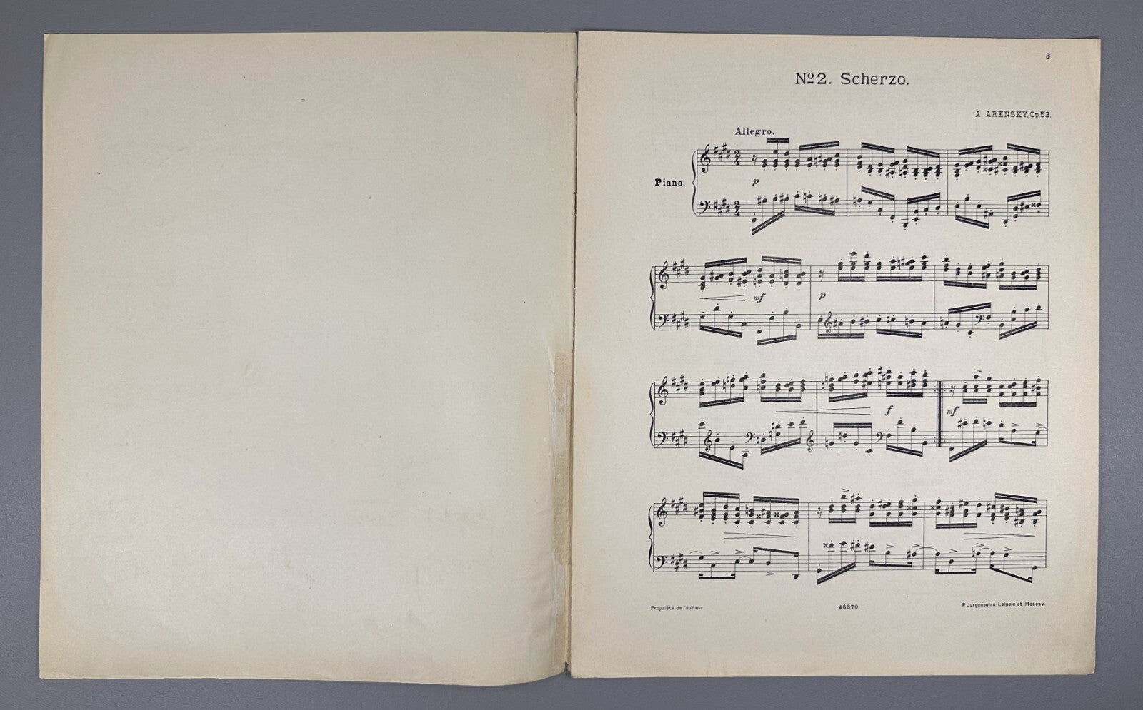 Arensky 6 Pièces pour piano Scherzo Allegro 1901 Аренский Соч. 53 № 2 фортепиано
