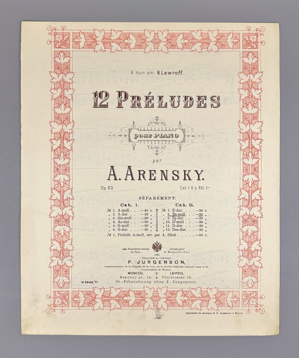 Arensky 12 Preludes Piano Op. 63 № 8 1896 Аренский 12 прелюдий фортепиано Ноты