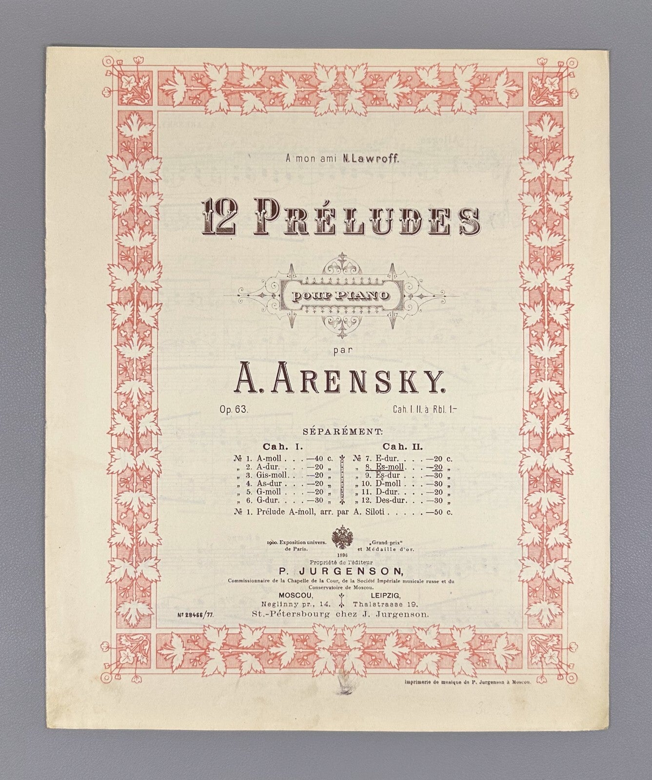 Arensky 12 Preludes Piano Op. 63 № 8 1896 Аренский 12 прелюдий фортепиано Ноты