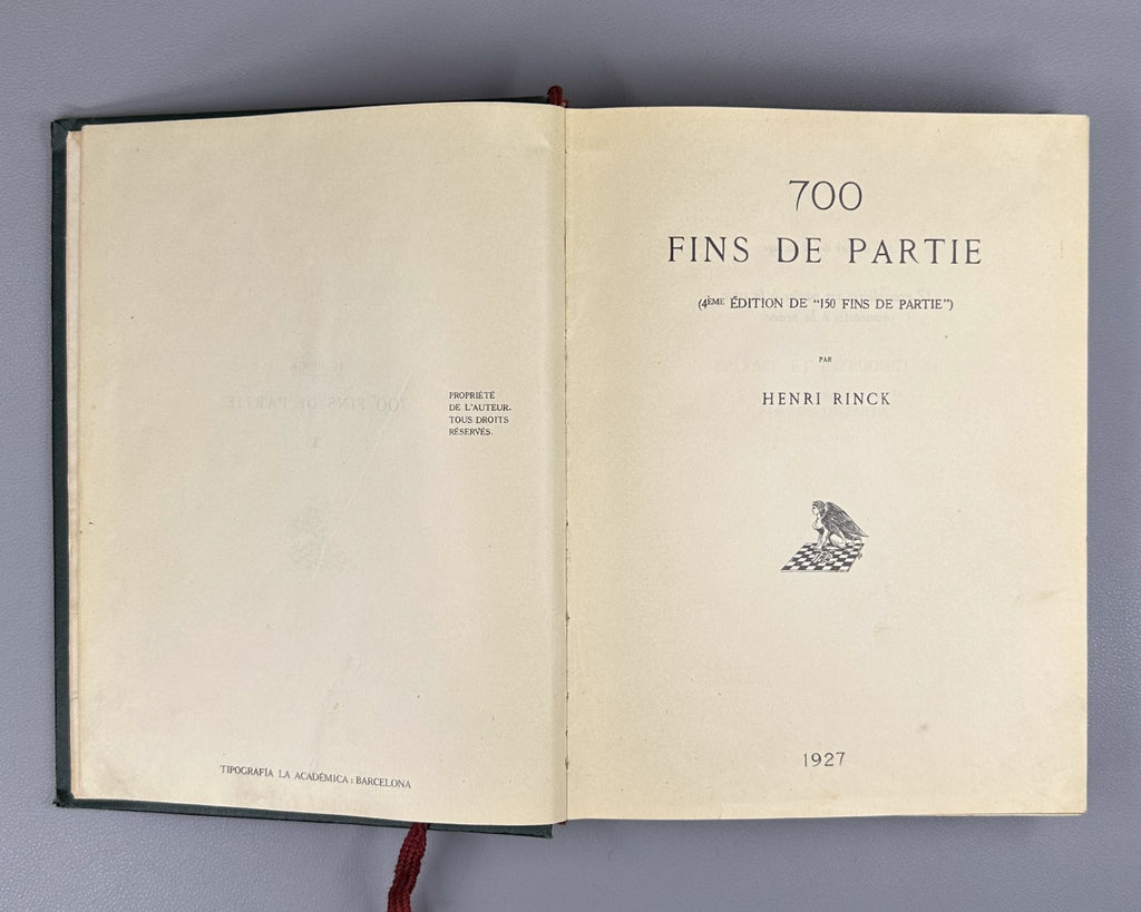 Henri Rinck 700 fins de partie 700 Chess Endgames 1927 First edition J. Berger