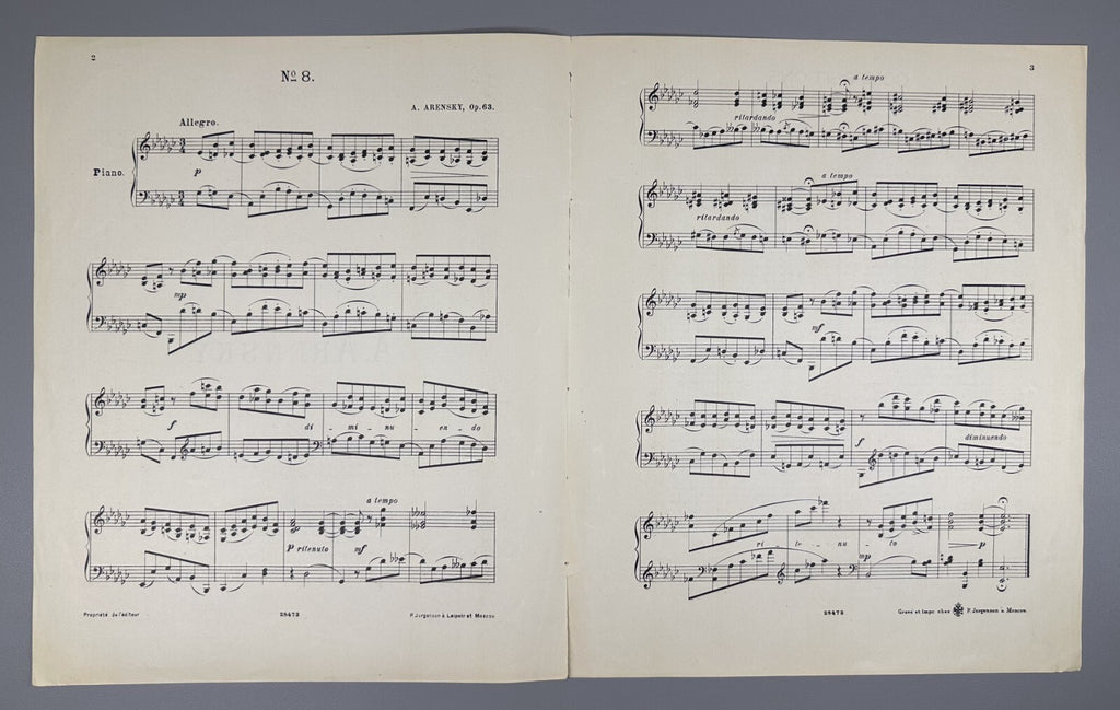 Arensky 12 Preludes Piano Op. 63 № 8 1896 Аренский 12 прелюдий фортепиано Ноты