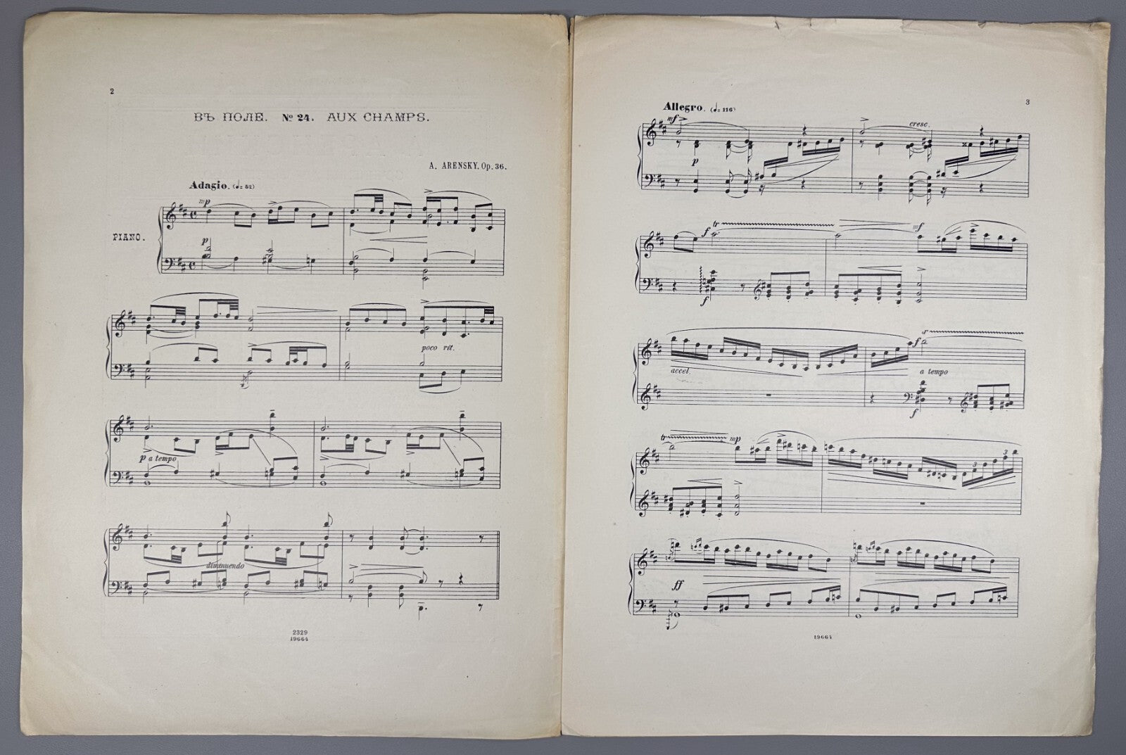Arensky  In the Field Op. 36 No. 24 Sheet Music 1929 Аренский В поле Соч.36 #24