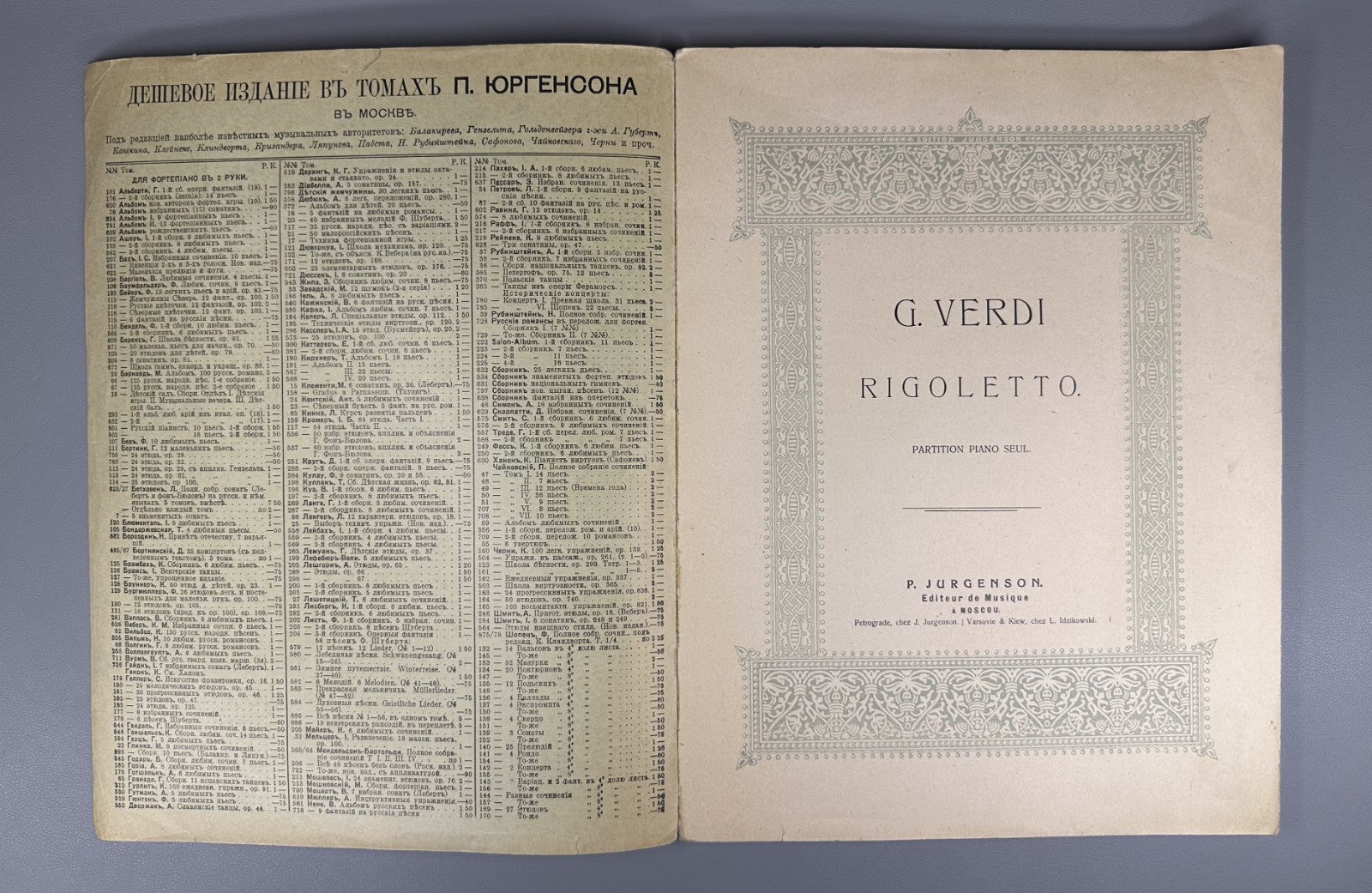 Verdi Rigoletto Opera vocal-piano score Russian text Jurgenson Верди Риголетто