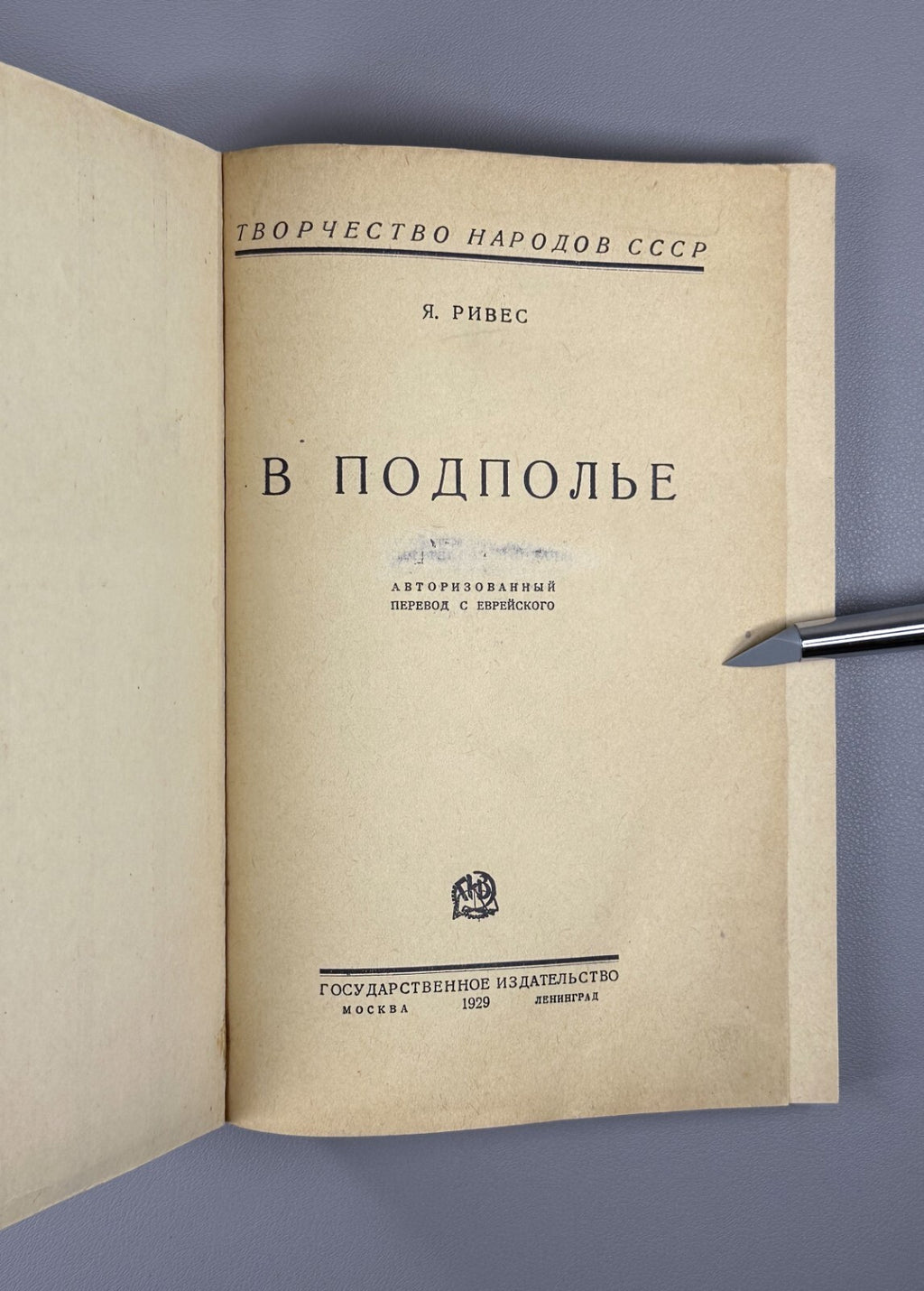 1st ed. Rives In the Underground Novel 1929 Ривес В подполье Rare