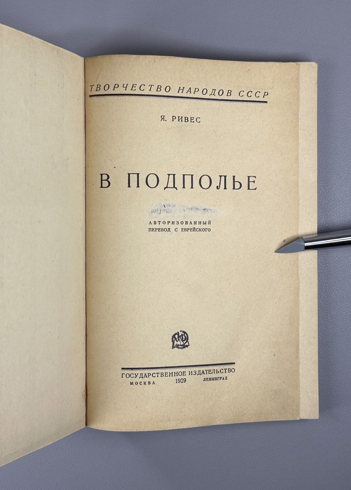 1st ed. Rives In the Underground Novel 1929 Ривес В подполье Rare