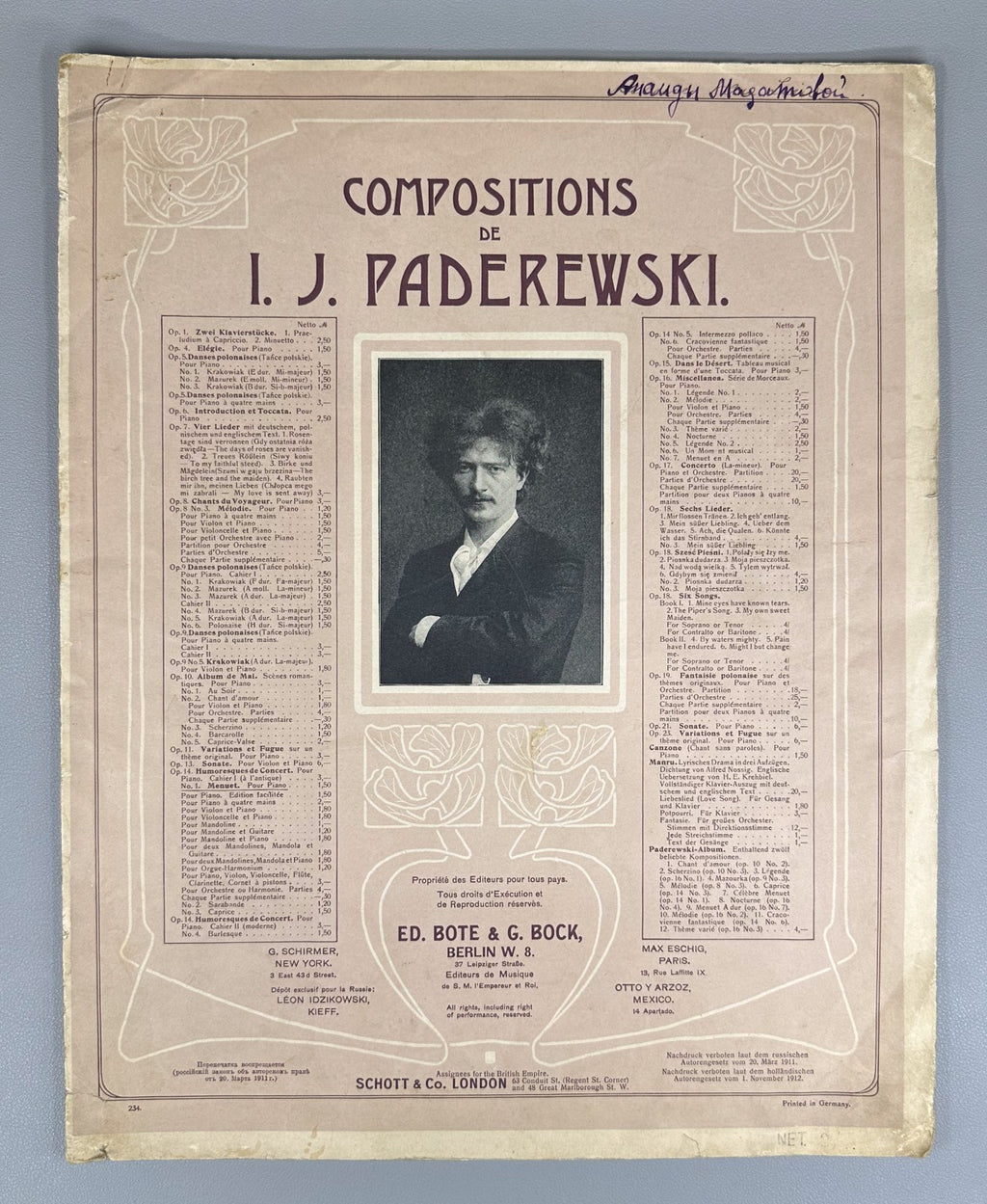 Lot of 3 Ignacy Jan Paderewski Sheet Music Piano Scores 1880 Warsaw Rajchman
