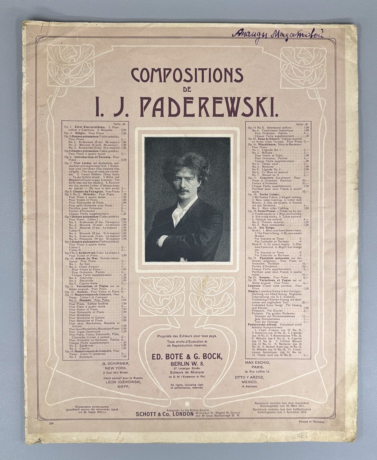Lot of 3 Ignacy Jan Paderewski Sheet Music Piano Scores 1880 Warsaw Rajchman