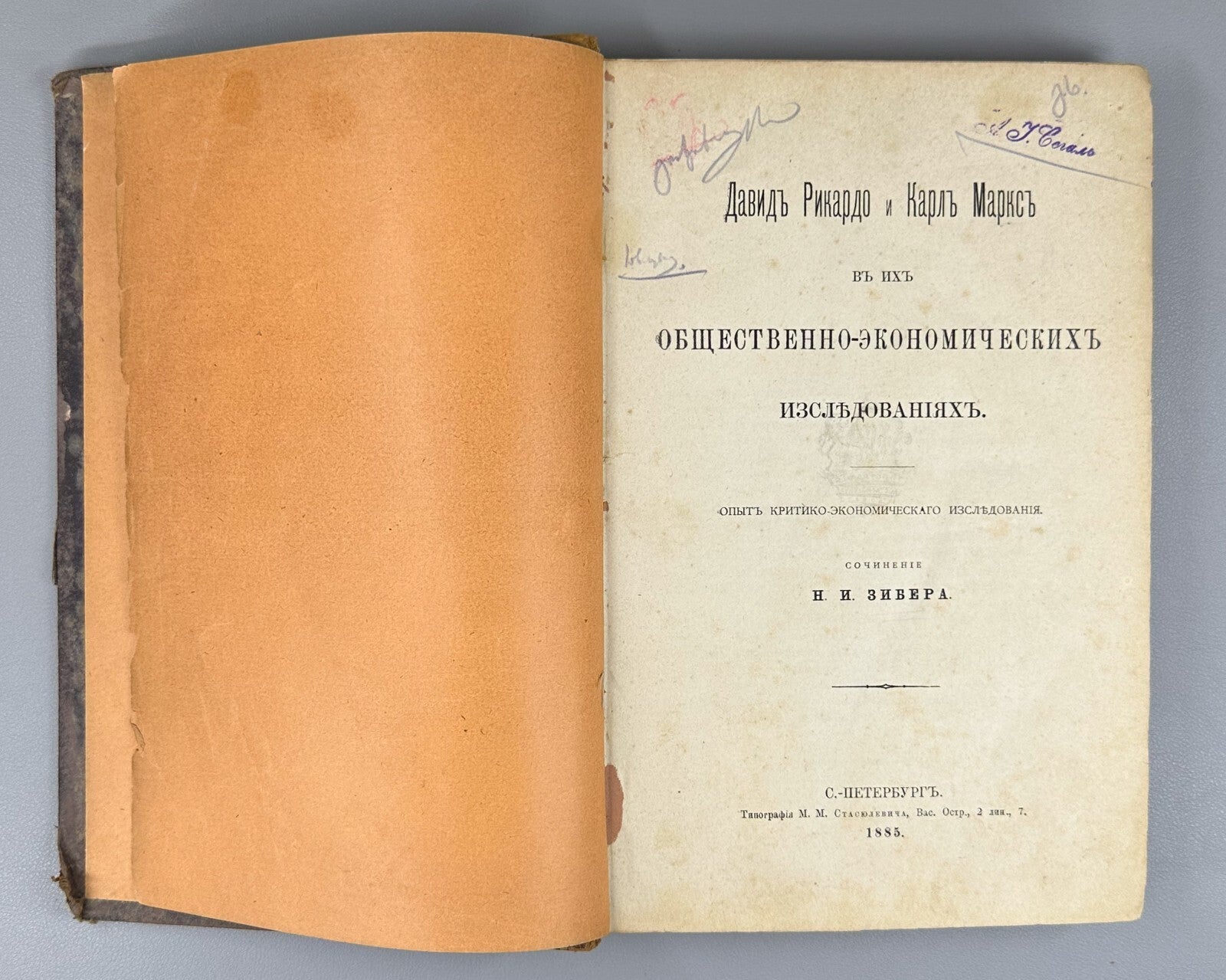 1st ed. Zieber D. Ricardo K. Marx Economic research 1885 Зибер Рикардо Маркс RR