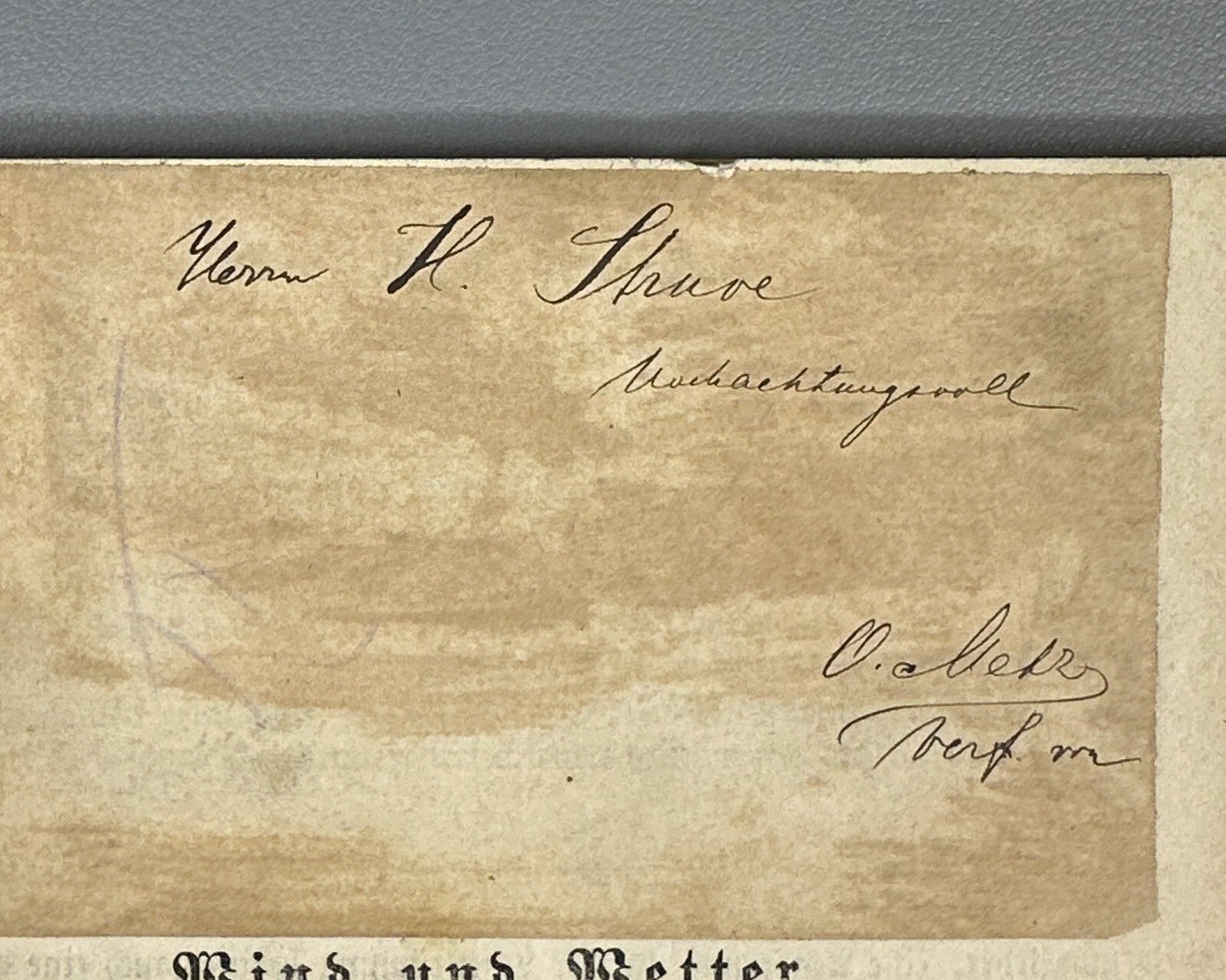 Autograph O. Metz Wind und Wetter 1882 Wind and Weather Special Reference Rare