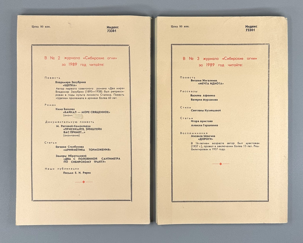 Autograph Ryutova-Kemoklidze Physics 1989 Сибирские огни #1-2 Рютова-Кемоклидзе