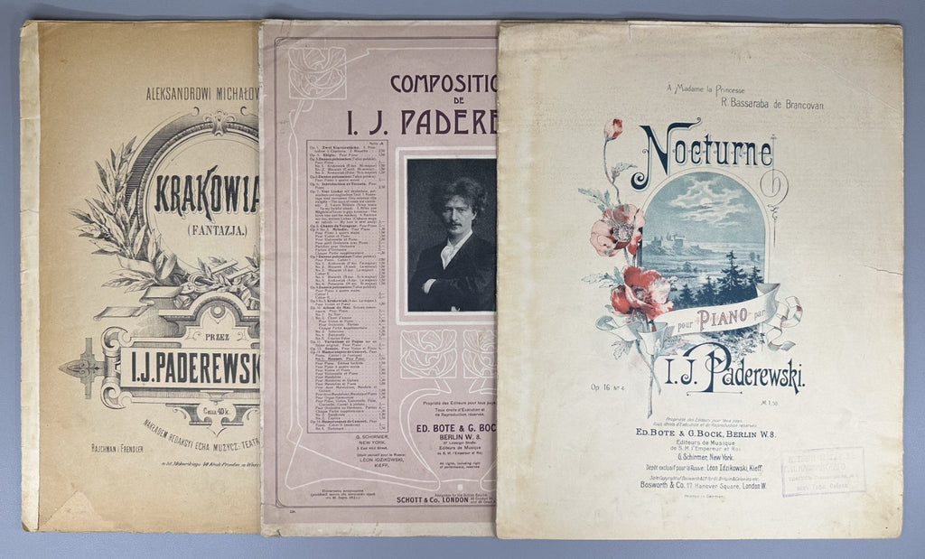 Lot of 3 Ignacy Jan Paderewski Sheet Music Piano Scores 1880 Warsaw Rajchman