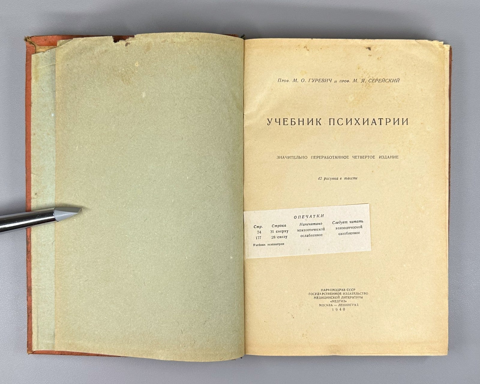 Textbook of Psychiatry Soviet 1940 Гуревич Серейский Учебник психиатрии