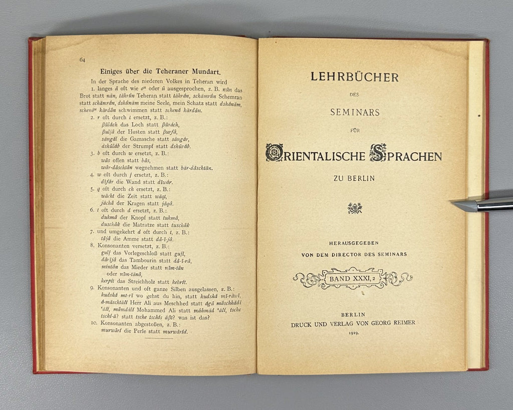 Wilhelm Litten Orientalische Sprachen vol. 31 Persian German 1919 Textbooks