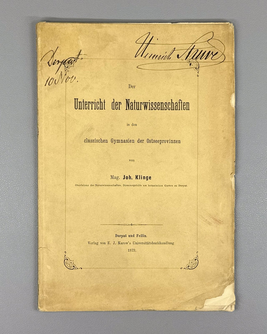 Autograph of Heinrich Struve Johannes Klinge Naturwissenschaften 1879 Science