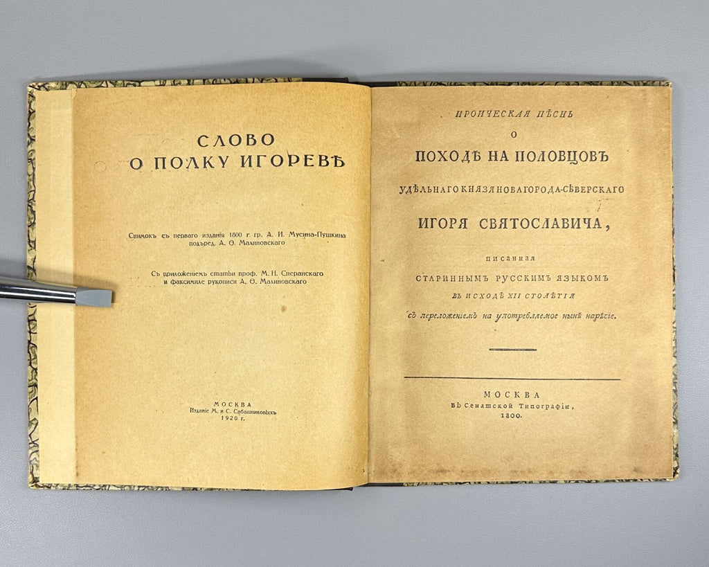 The Tale of Igor's Campaign reprint from 1st ed. 1920 Слово о полку Игореве
