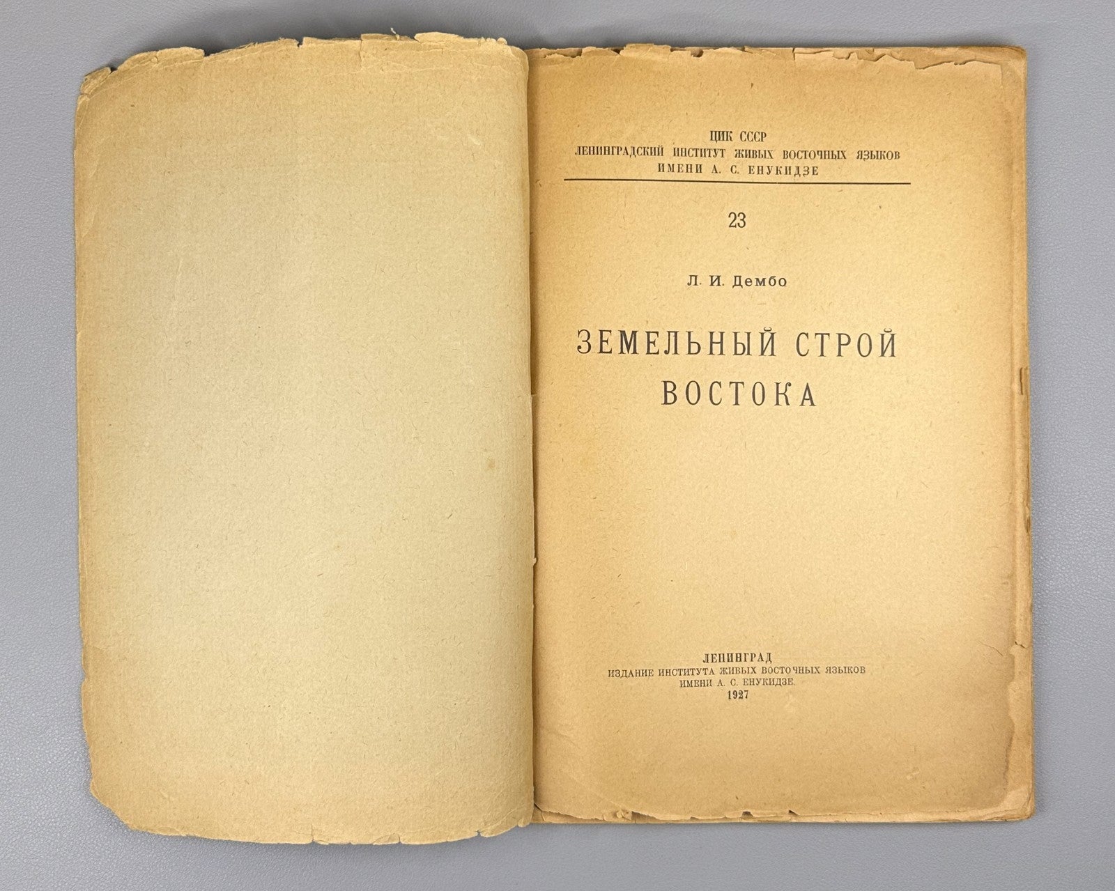 1st ed. Dembo Land structure of the East 1927 Дембо Земельный строй востока Rare