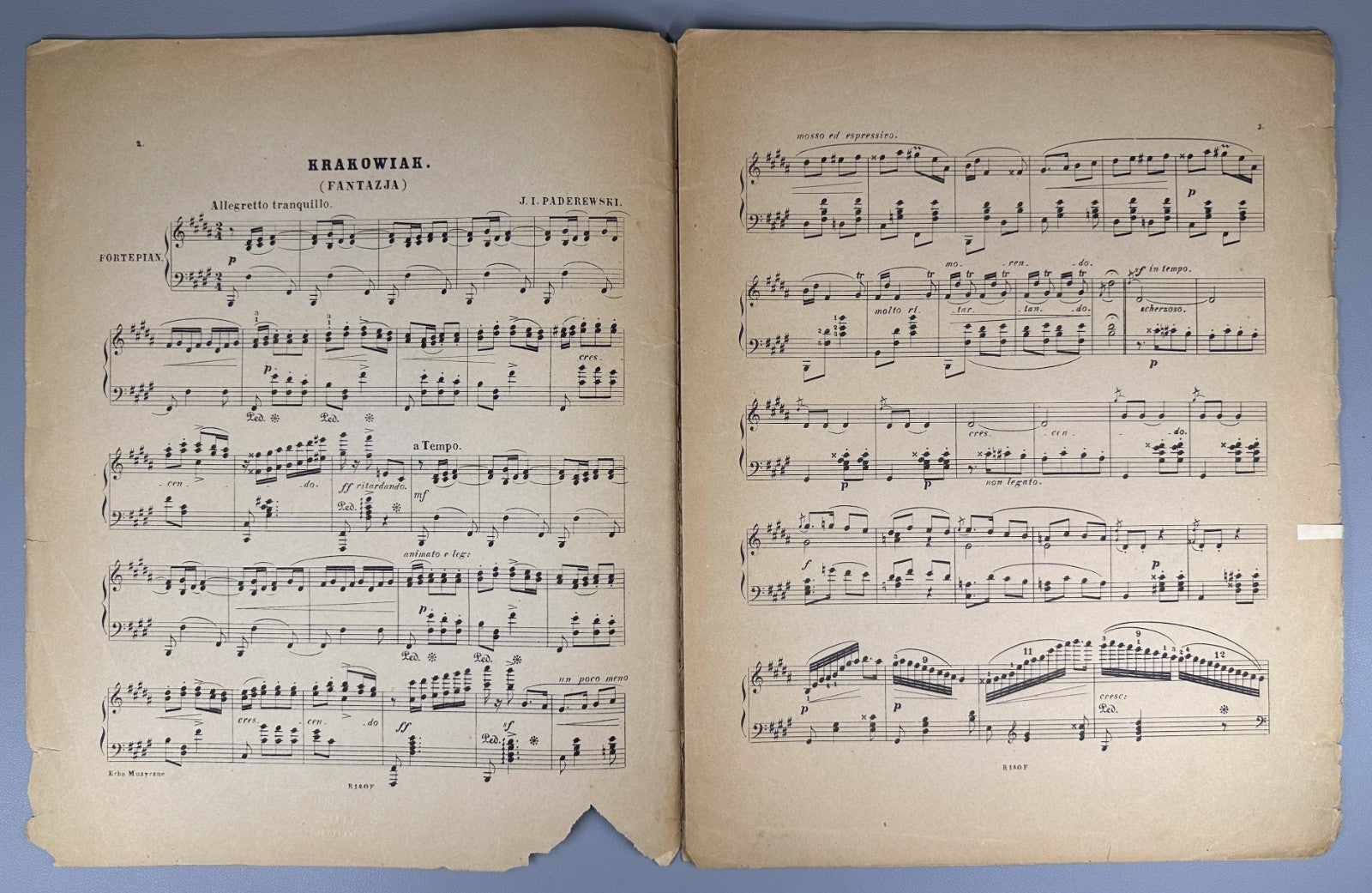 Lot of 3 Ignacy Jan Paderewski Sheet Music Piano Scores 1880 Warsaw Rajchman