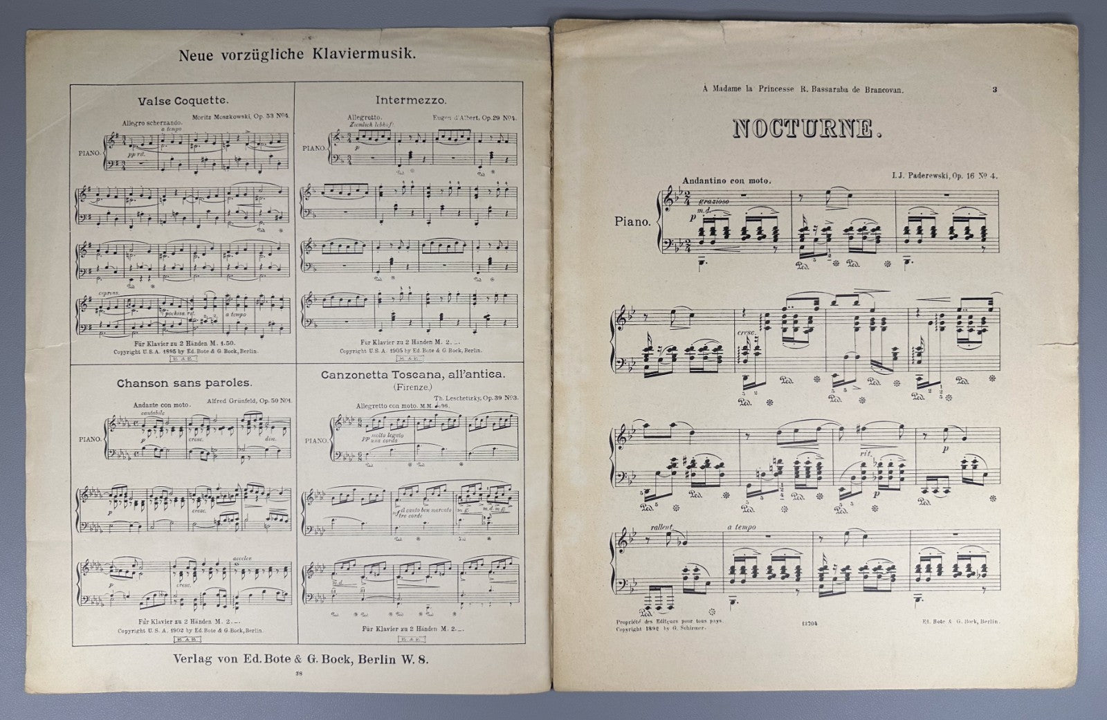 Lot of 3 Ignacy Jan Paderewski Sheet Music Piano Scores 1880 Warsaw Rajchman