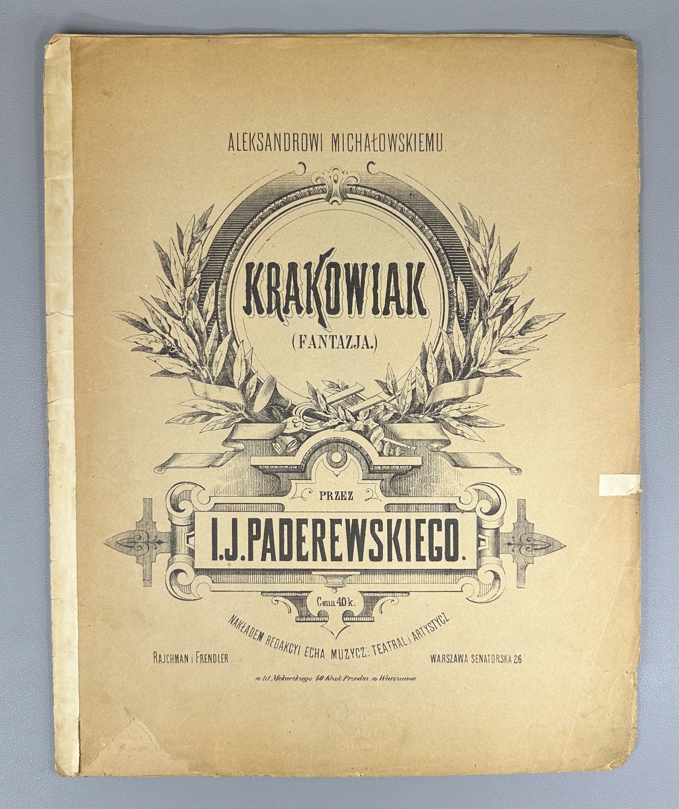 Lot of 3 Ignacy Jan Paderewski Sheet Music Piano Scores 1880 Warsaw Rajchman