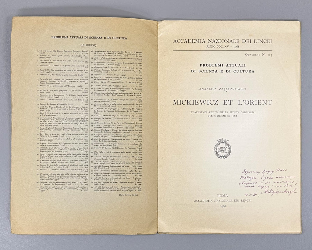 Autograph 1968 Zajaczkowski Mickiewicz et l'Orient Mickiewicz and the Orient