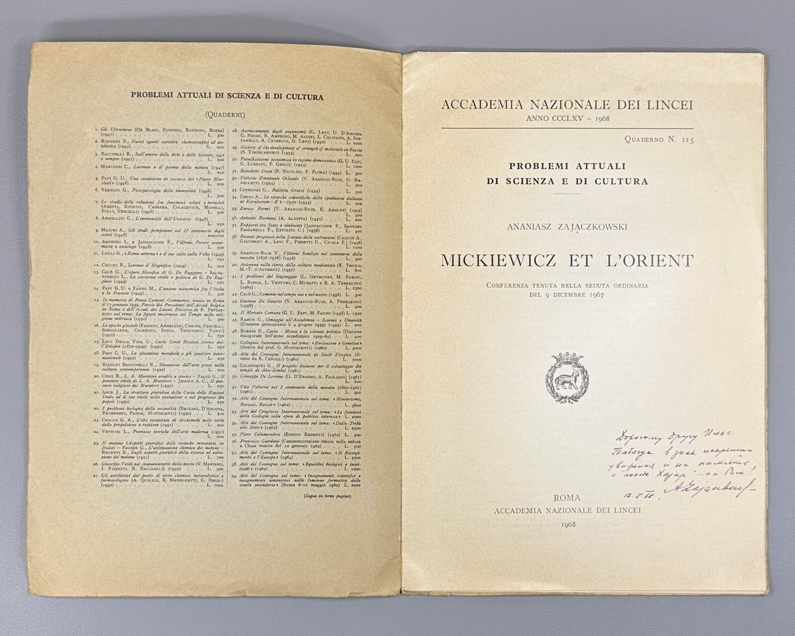 Autograph 1968 Zajaczkowski Mickiewicz et l'Orient Mickiewicz and the Orient