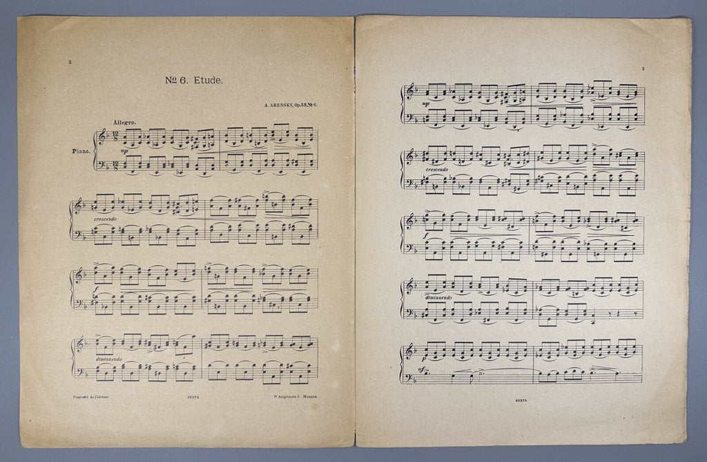 Arensky Six Pieces for Piano 1914-1918 Аренский Соч. 53, № 6, Этюд, Фа мажор