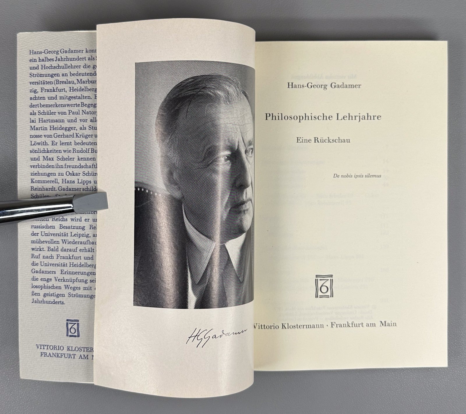 Hans-Georg Gadamer. Philosophische Lehrjahre. Eine Rückschau 1977 1st ed. German