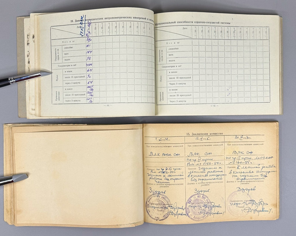 [Lot of 3] Documents Pilot Flight Logbook Naval Aviation Navigator Medical USSR