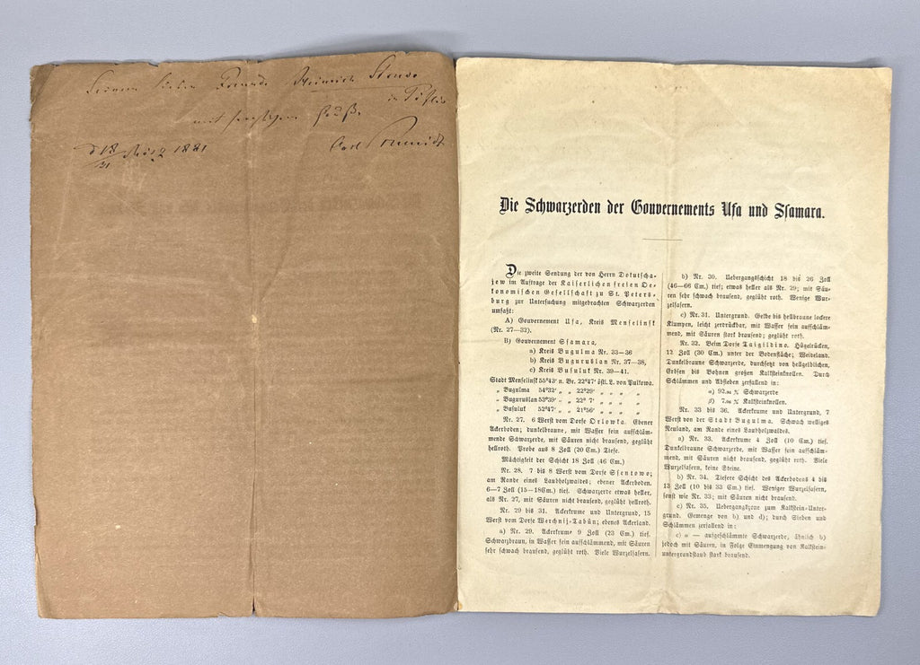 Autograph Carl Schmidt Chemische Untersuchung 1881 Black Soils Ufa Samara Rare
