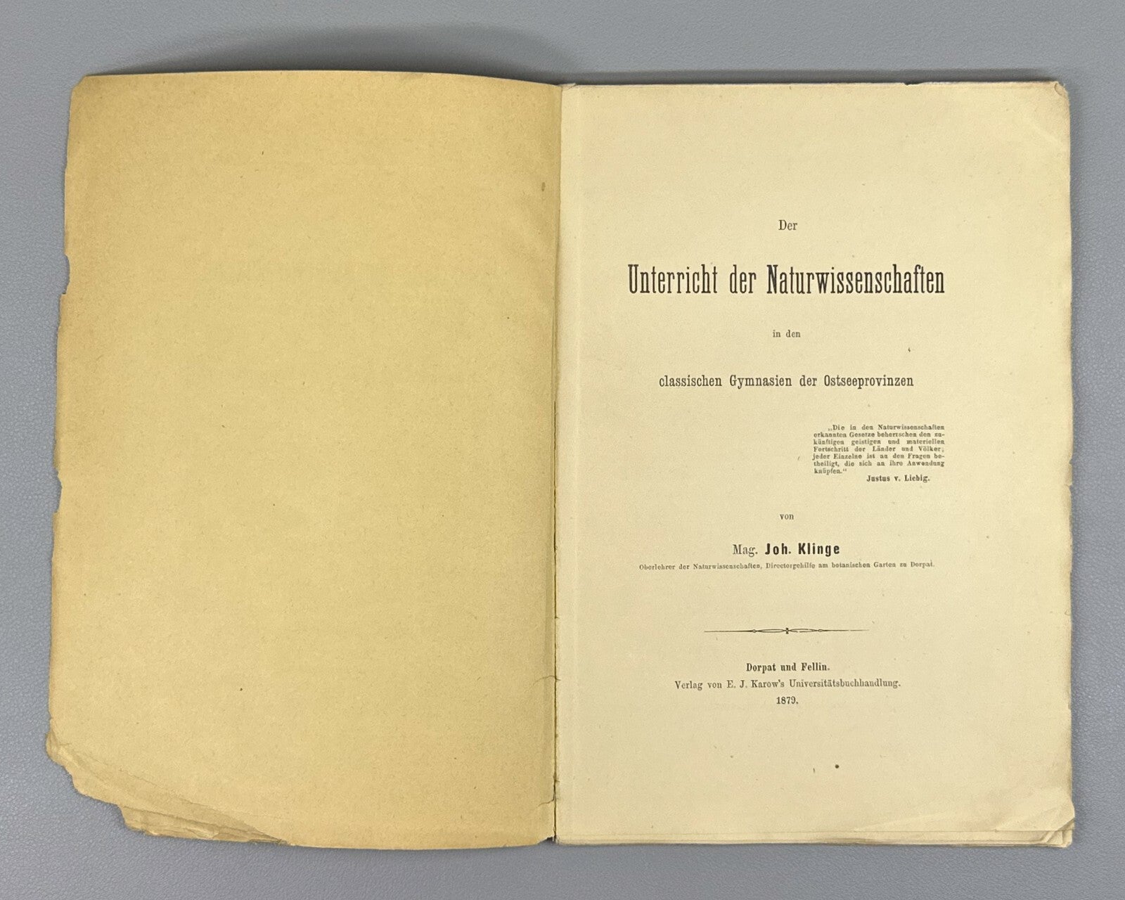 Autograph of Heinrich Struve Johannes Klinge Naturwissenschaften 1879 Science