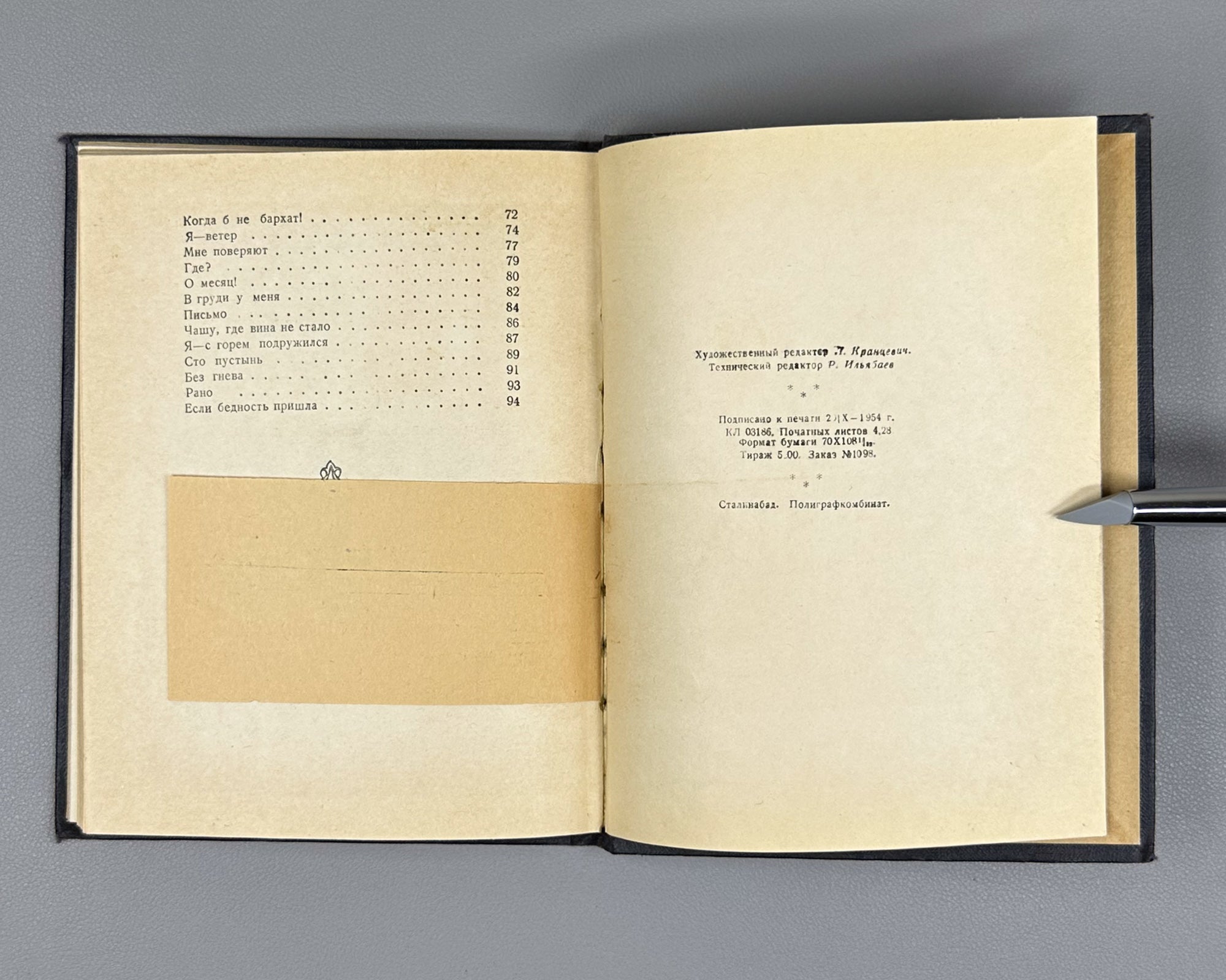 Saido Nasafi. Selected Works (Muntakhabot / Izbrannoe) / translated by A. Adalis. Stalinabad, 1954. In Russian.