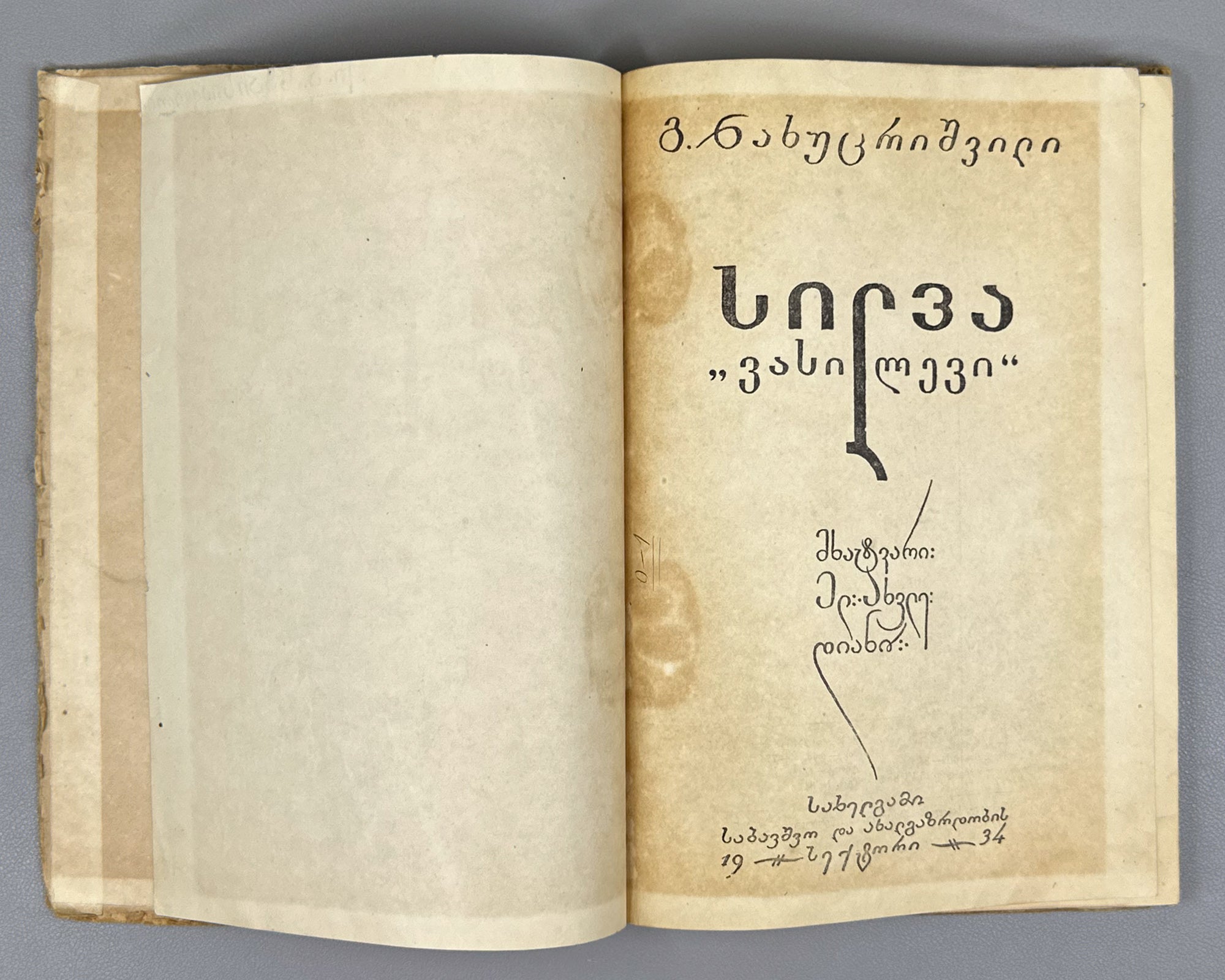 Nakhutsrishvili, G. Silva "Vasilevi": A Story for Young Readers / illustrated by Elene Akhvlediani. Tiflis, 1934. In Georgian.