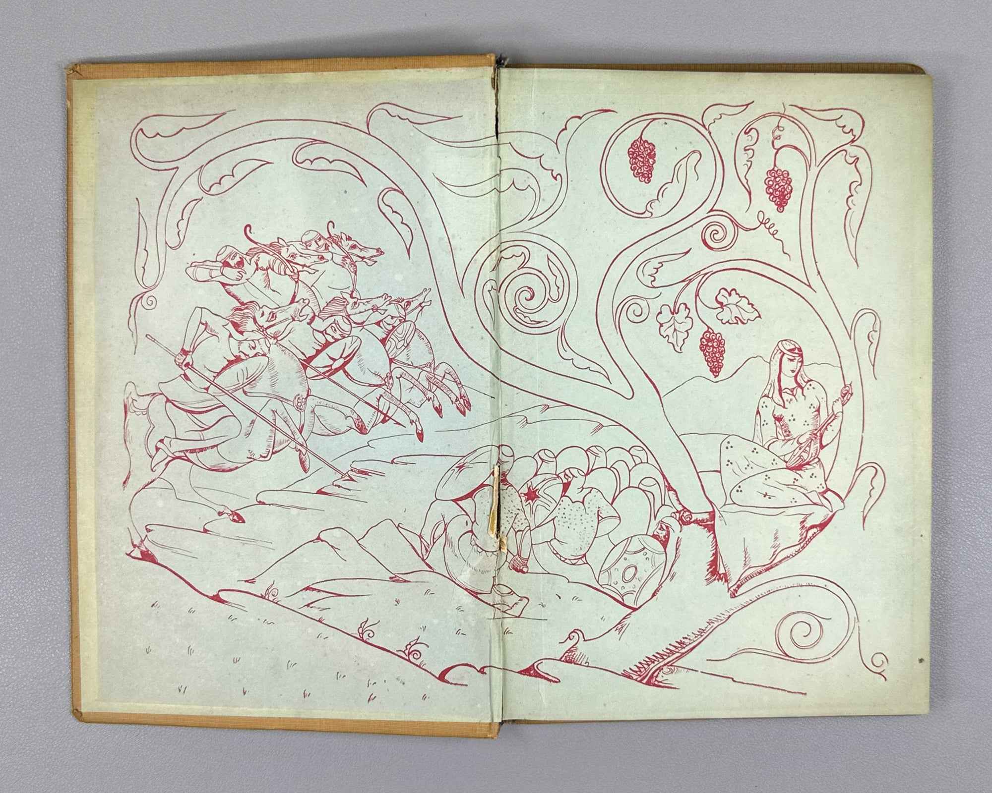 Tpileli, Ioseb. The Poem of the Great Mouravi (Didmouraviani). Endpapers by Lado Gudiashvili; design by V. Grigolia, 1939. In Georgian.