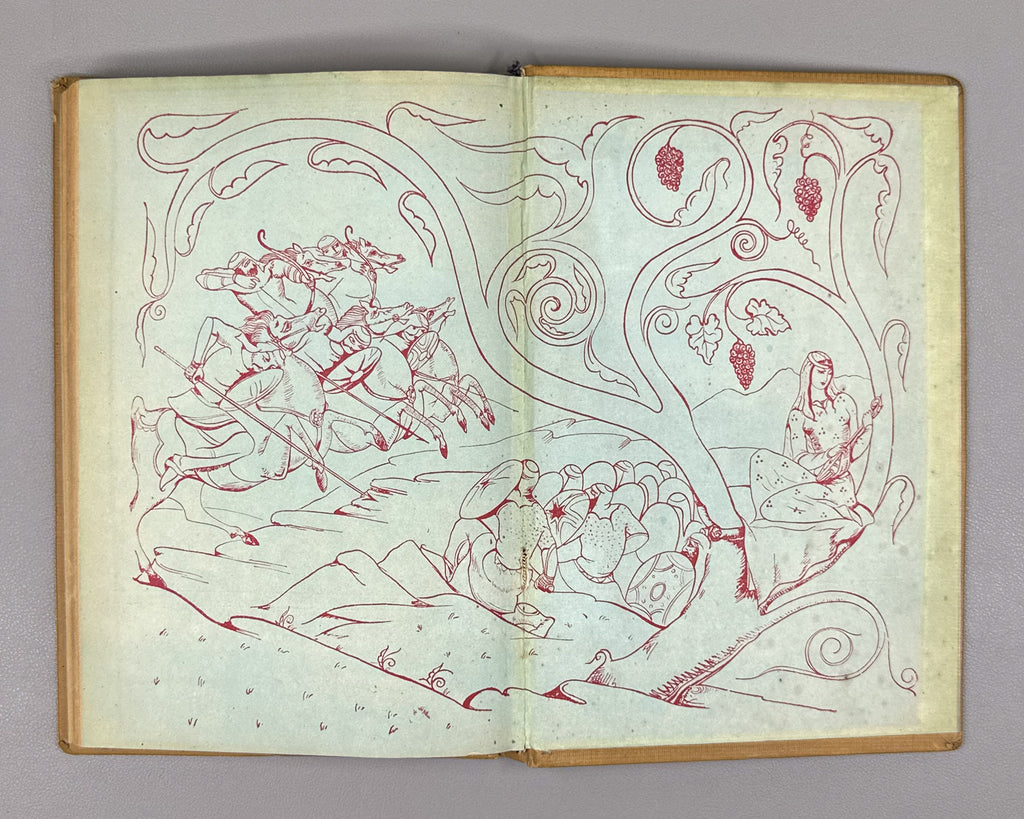 Tpileli, Ioseb. The Poem of the Great Mouravi (Didmouraviani). Endpapers by Lado Gudiashvili; design by V. Grigolia, 1939. In Georgian.