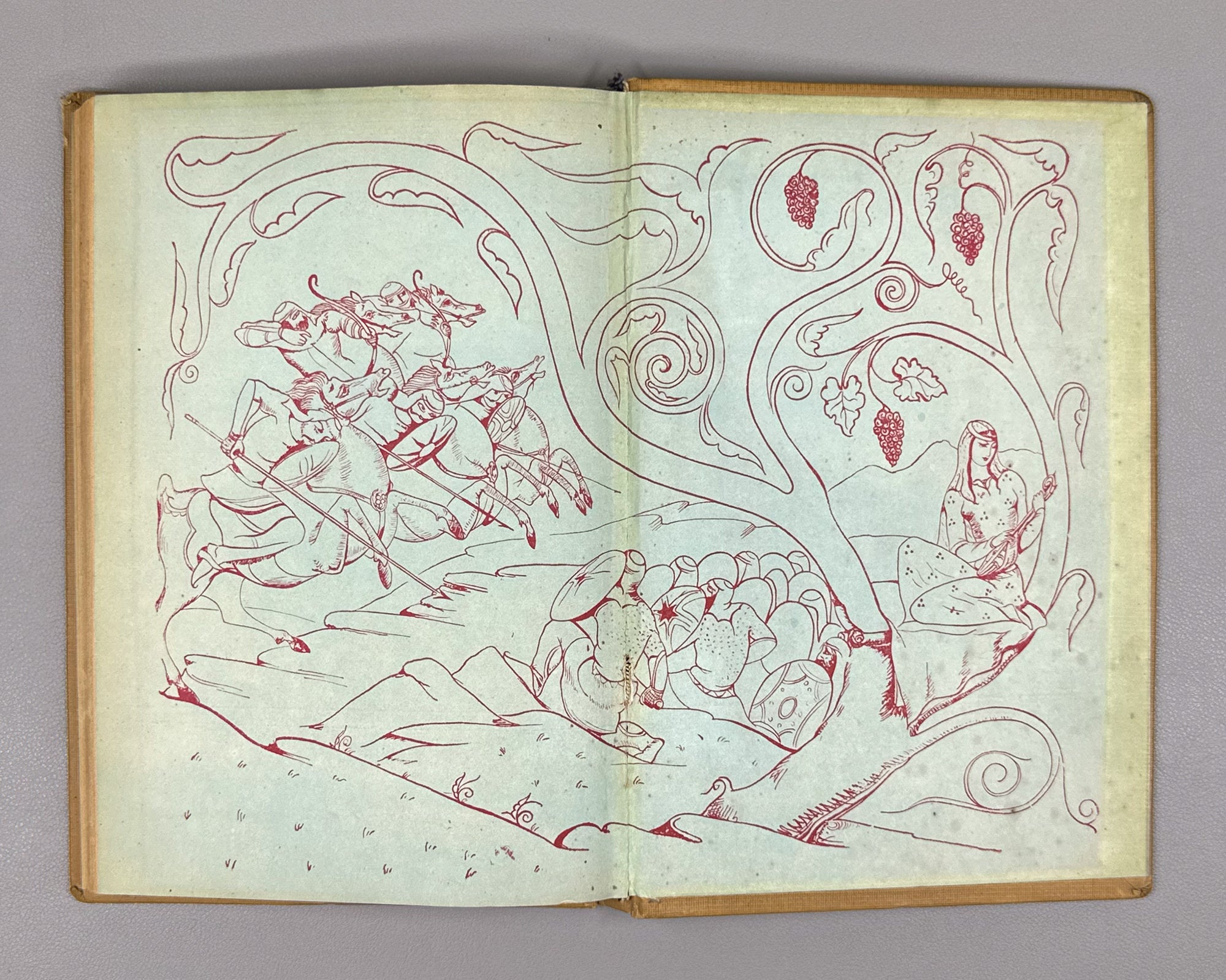 Tpileli, Ioseb. The Poem of the Great Mouravi (Didmouraviani). Endpapers by Lado Gudiashvili; design by V. Grigolia, 1939. In Georgian.