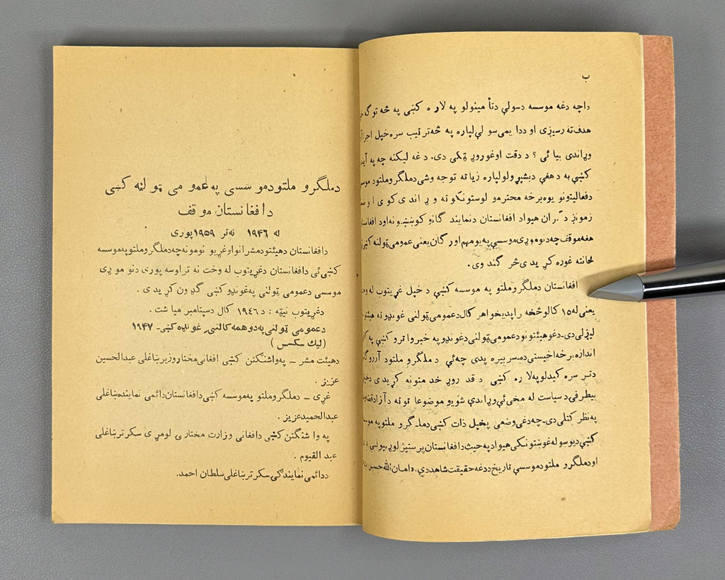 Hasrat, Amanullah. The Position of Afghanistan in the United Nations Organization (Da Afghanistan mawqif da Malgaro Mellatuno pa mo'asasa kshe). Kabul, 1961. In Pashto.